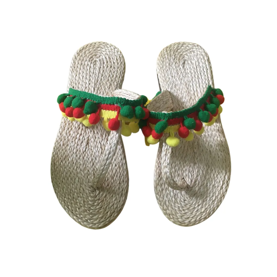 Abaca Pompom Slippers