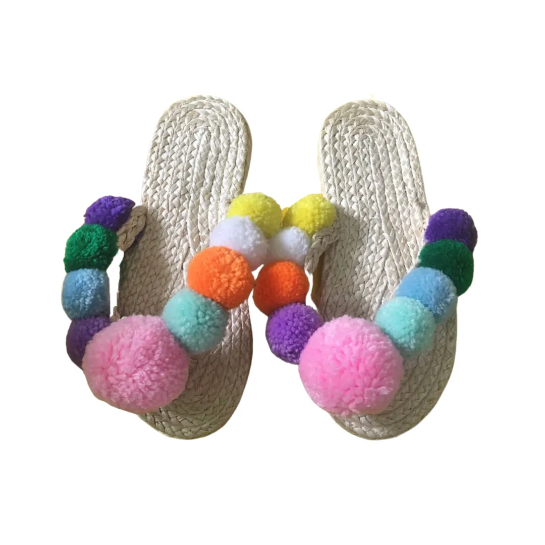 Abaca Pompom Slippers