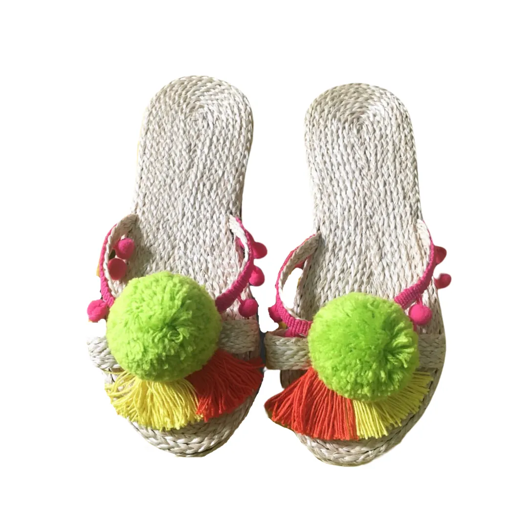 Abaca Pompom Slippers