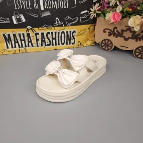 Beige Double Bow Slides