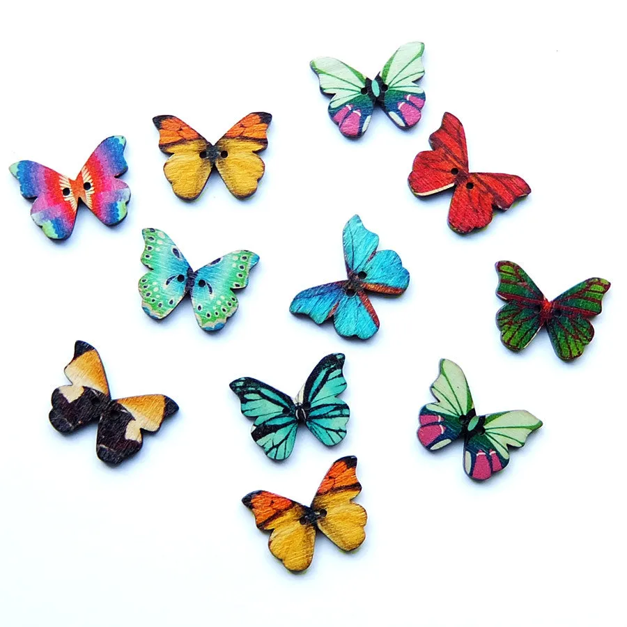 Butterfly Painted Wooden Buttons