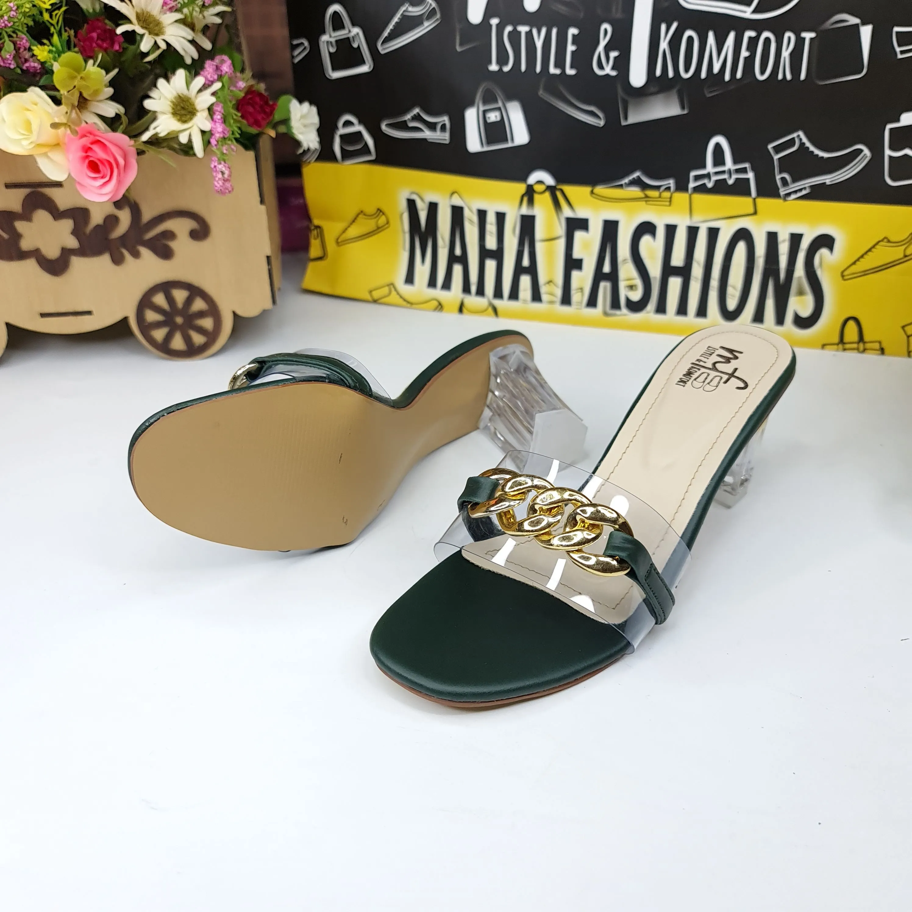 Chain Slipper With Transparent Heels