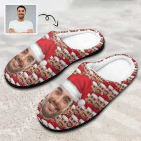 Custom Face Seamless Photo Christmas Hat All Over Print Cotton Slippers For Men Women