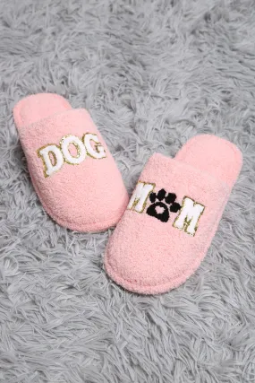 'Dog Mom' Embroidered Fuzzy Slippers