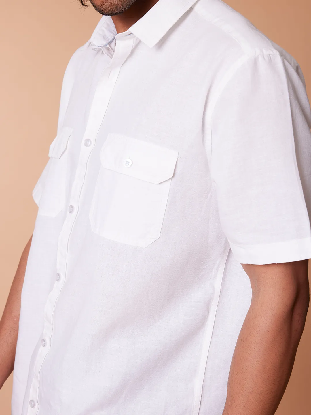 Half Sleeve Cotton Linen White Shirt - Sojourn