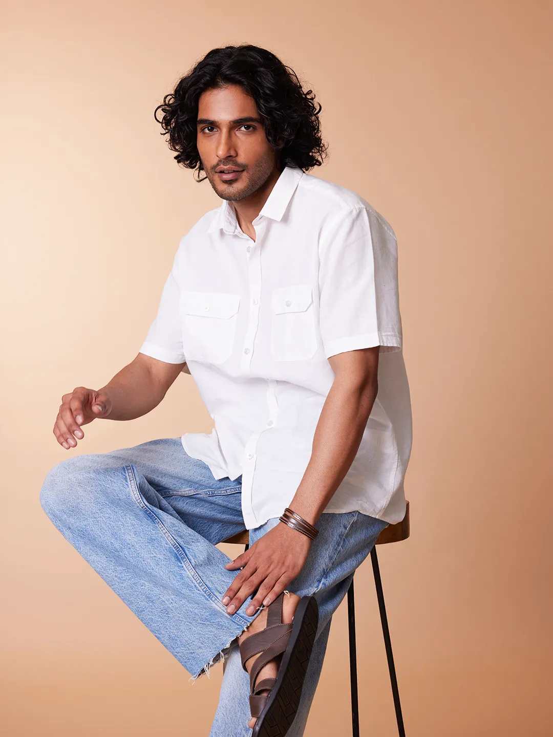 Half Sleeve Cotton Linen White Shirt - Sojourn