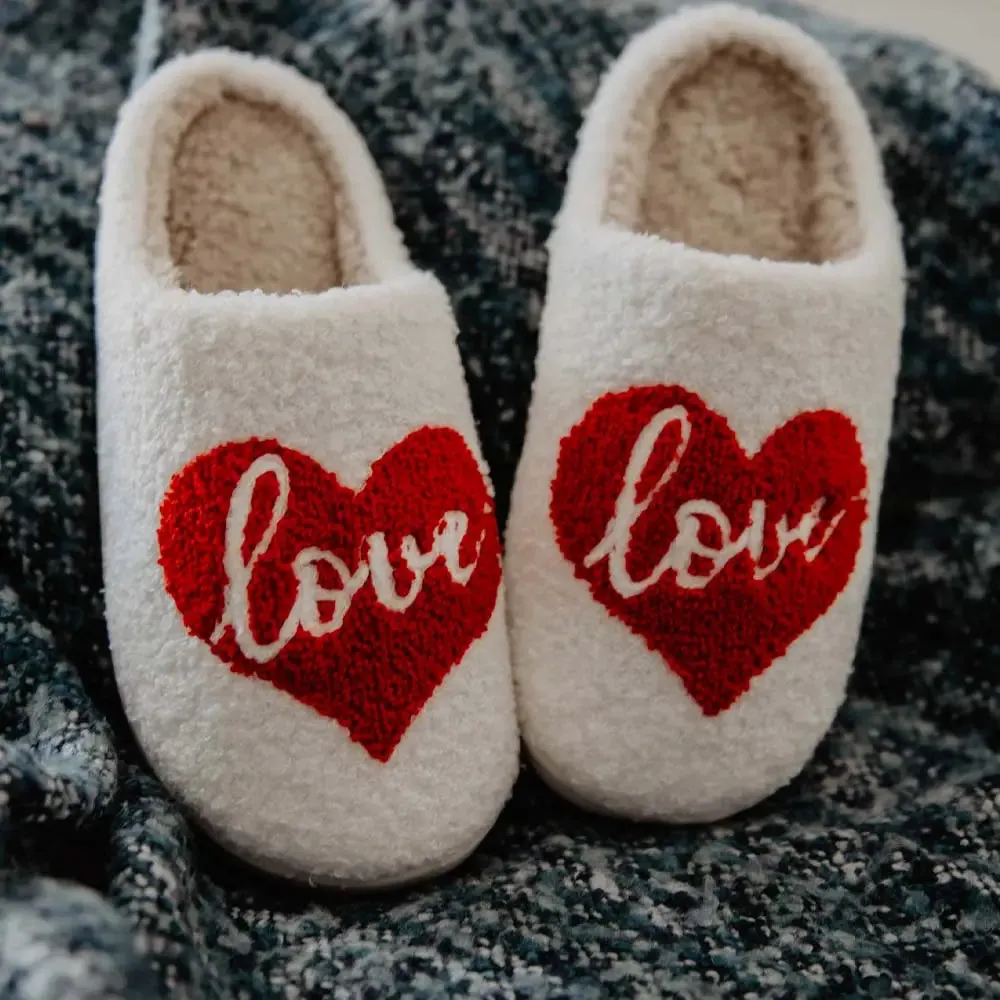 Heart With LOVE Valentine’s Day Fuzzy Slippers