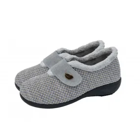 Ladies Fur Trimmed Bedroom Slippers Grey Plumaflex Memory Foam 14119