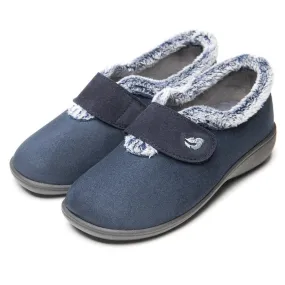 Ladies Fur Trimmed Bedroom Slippers Marine Plumaflex Memory Foam 14117