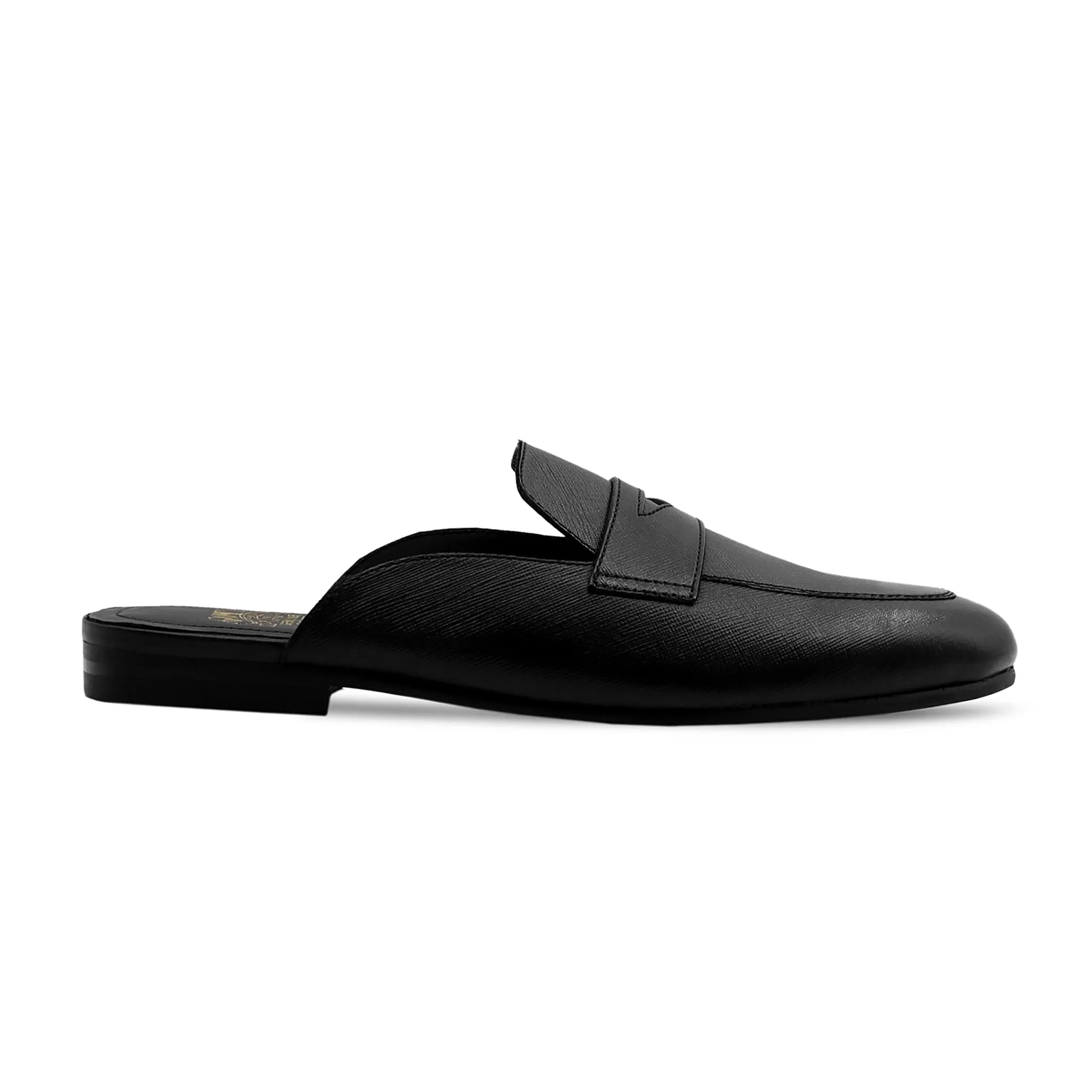 Lima - Men's Black Texture Leather Slipper