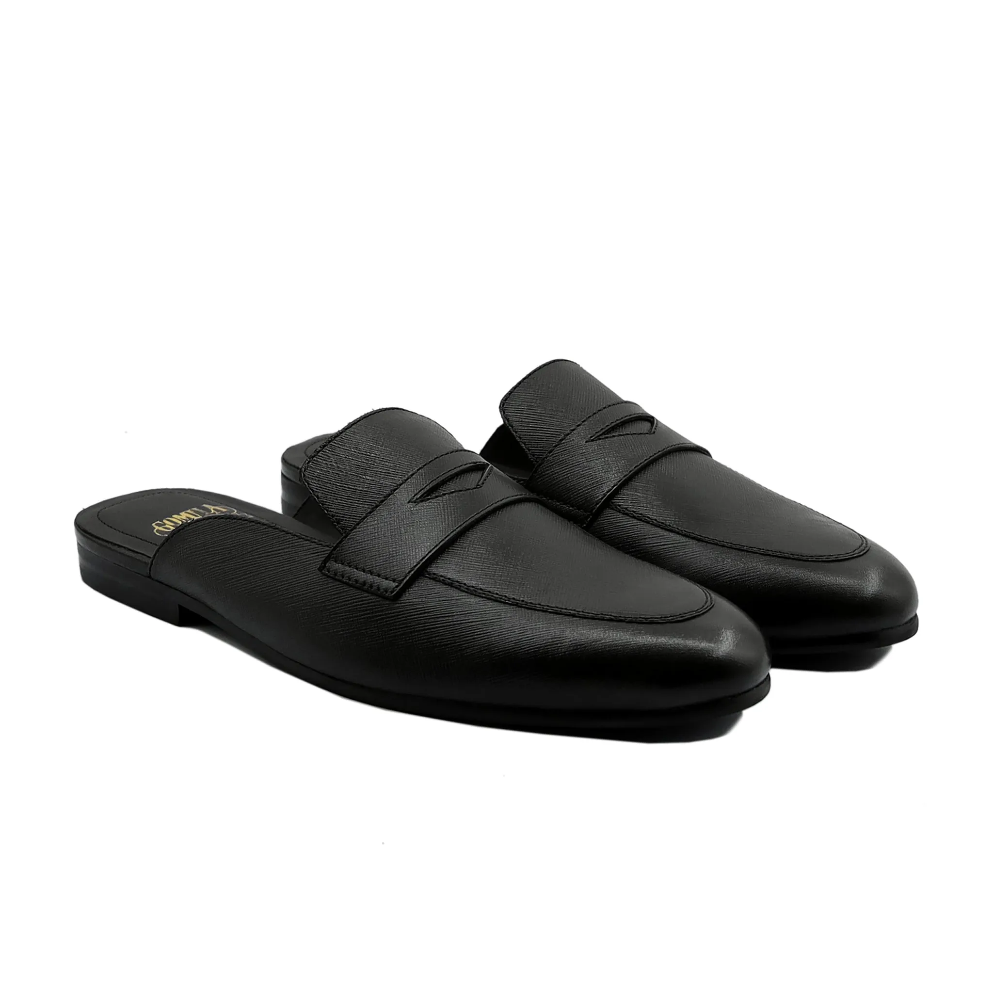 Lima - Men's Black Texture Leather Slipper