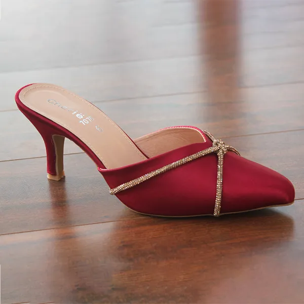 Maroon Fancy Heel Slippers for Women