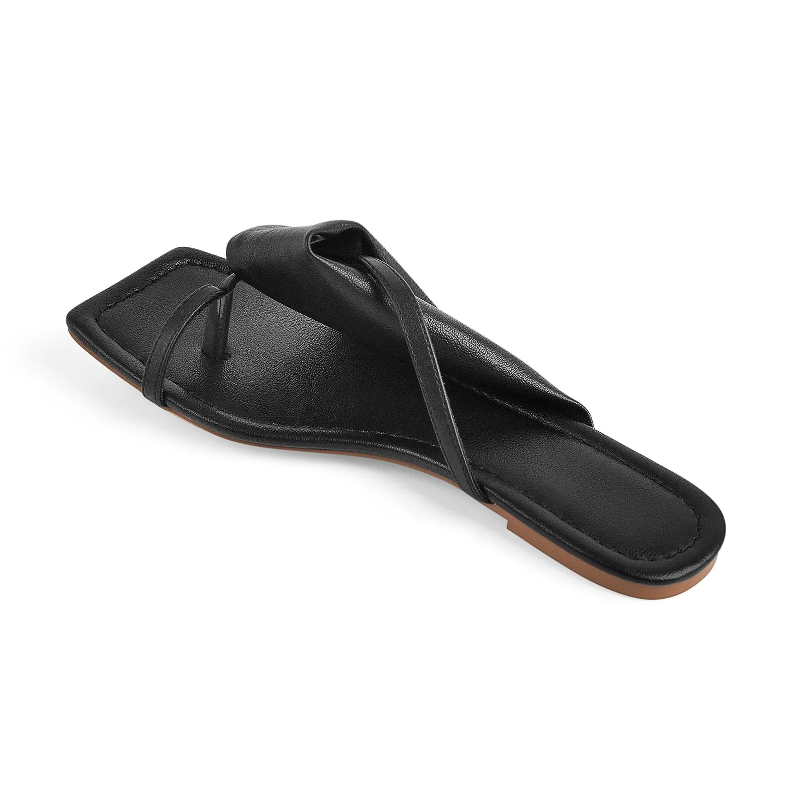 Matte Black Band Flat Sandals Mules