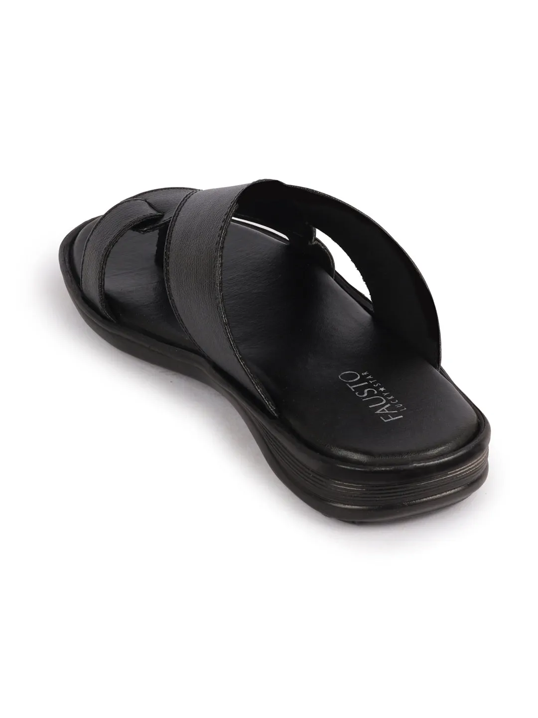 Men Black Daily Indoor Outdoor Multi Strap Toe Ring Slip On Slipper