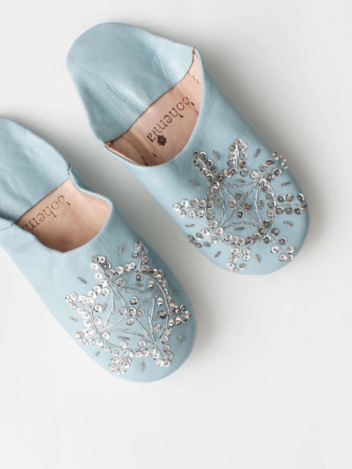 Moroccan Babouche Sequin Slippers, Pearl Grey