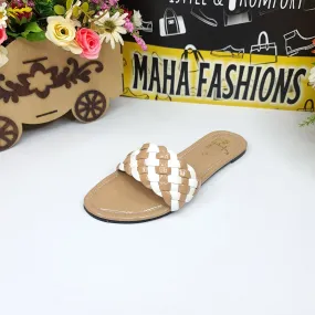 Mustard White Patten Flat Slippers