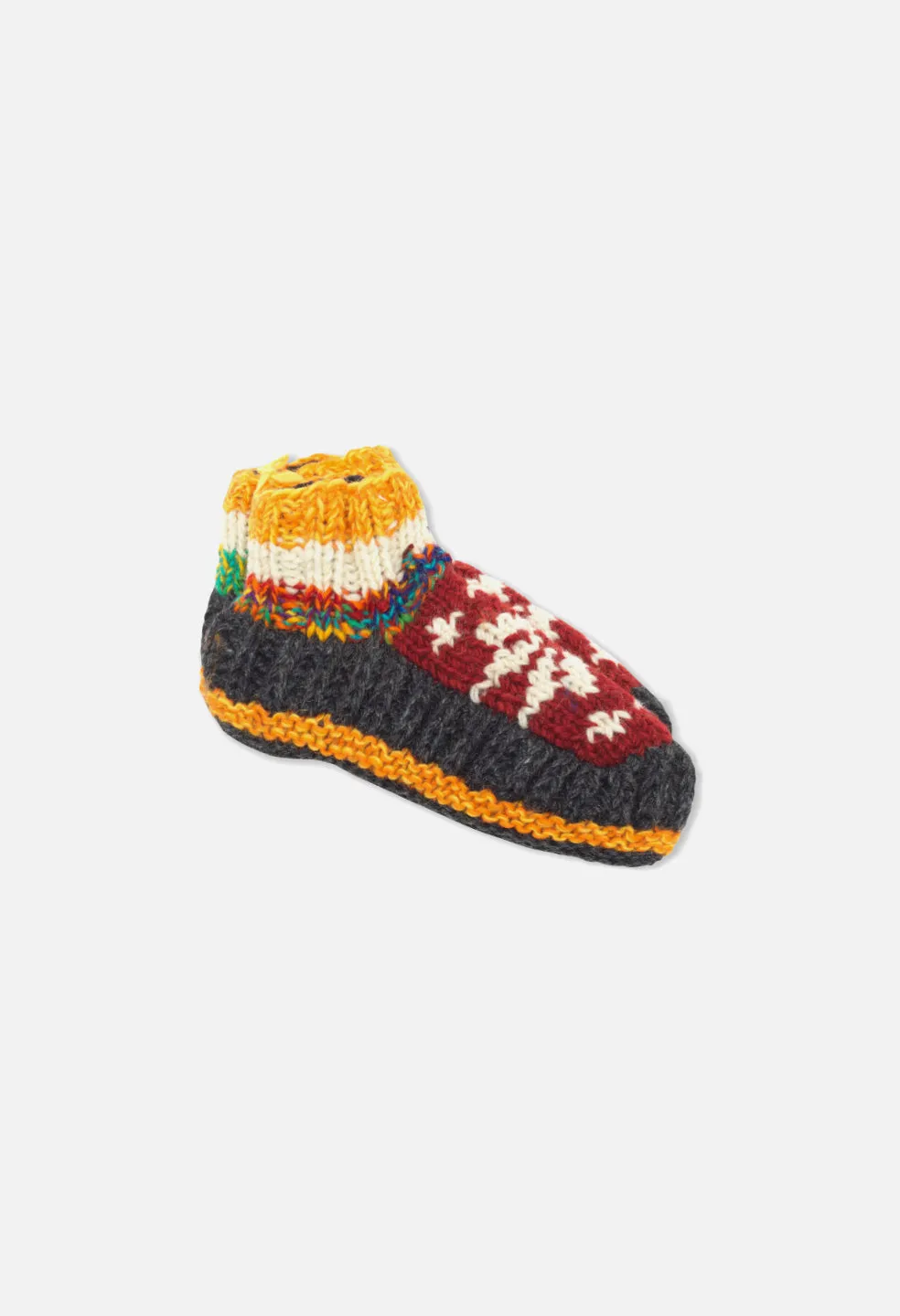 Nepalese Wool Knit Slipper / Mustard x Burgundy