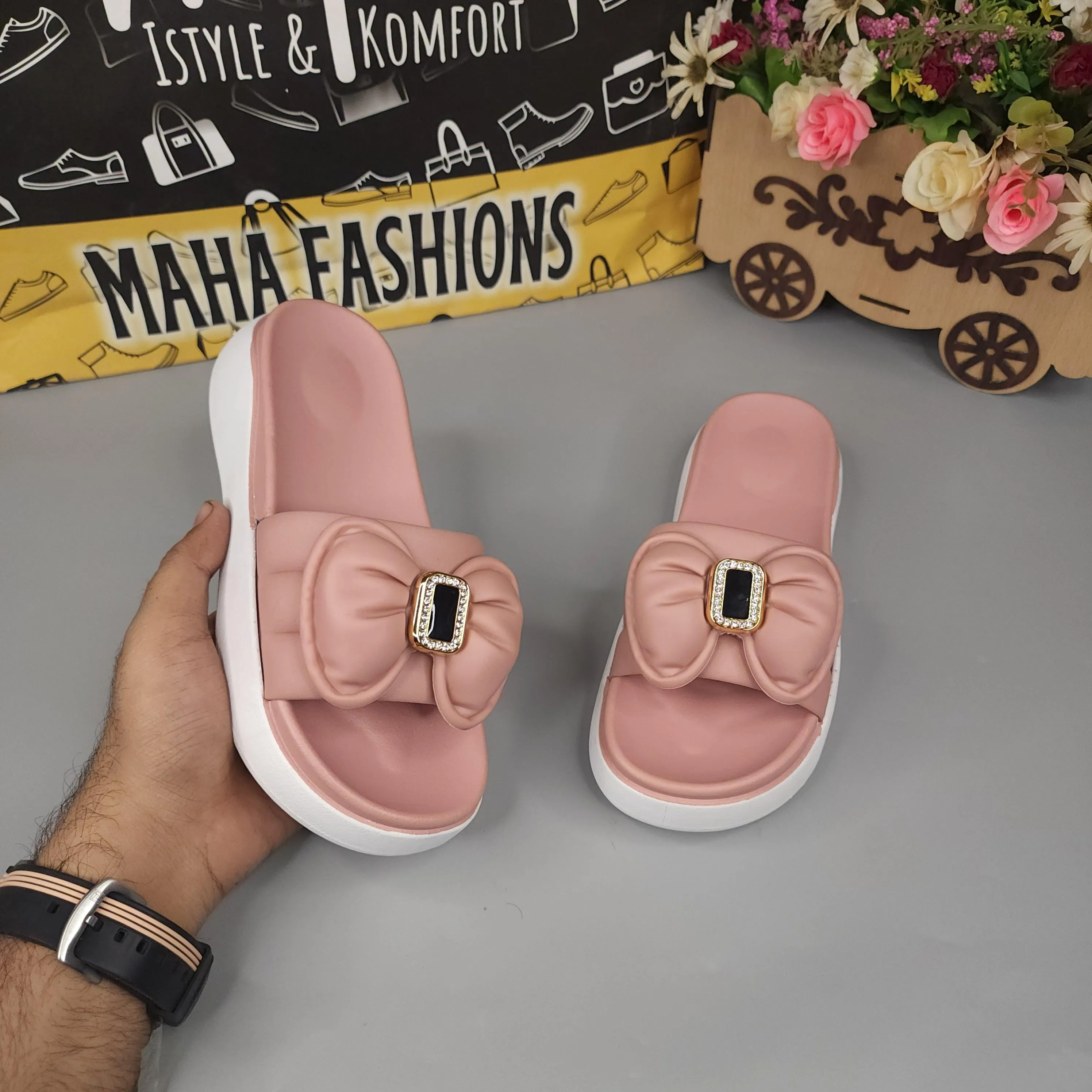 Pink Bow Buckle Slides