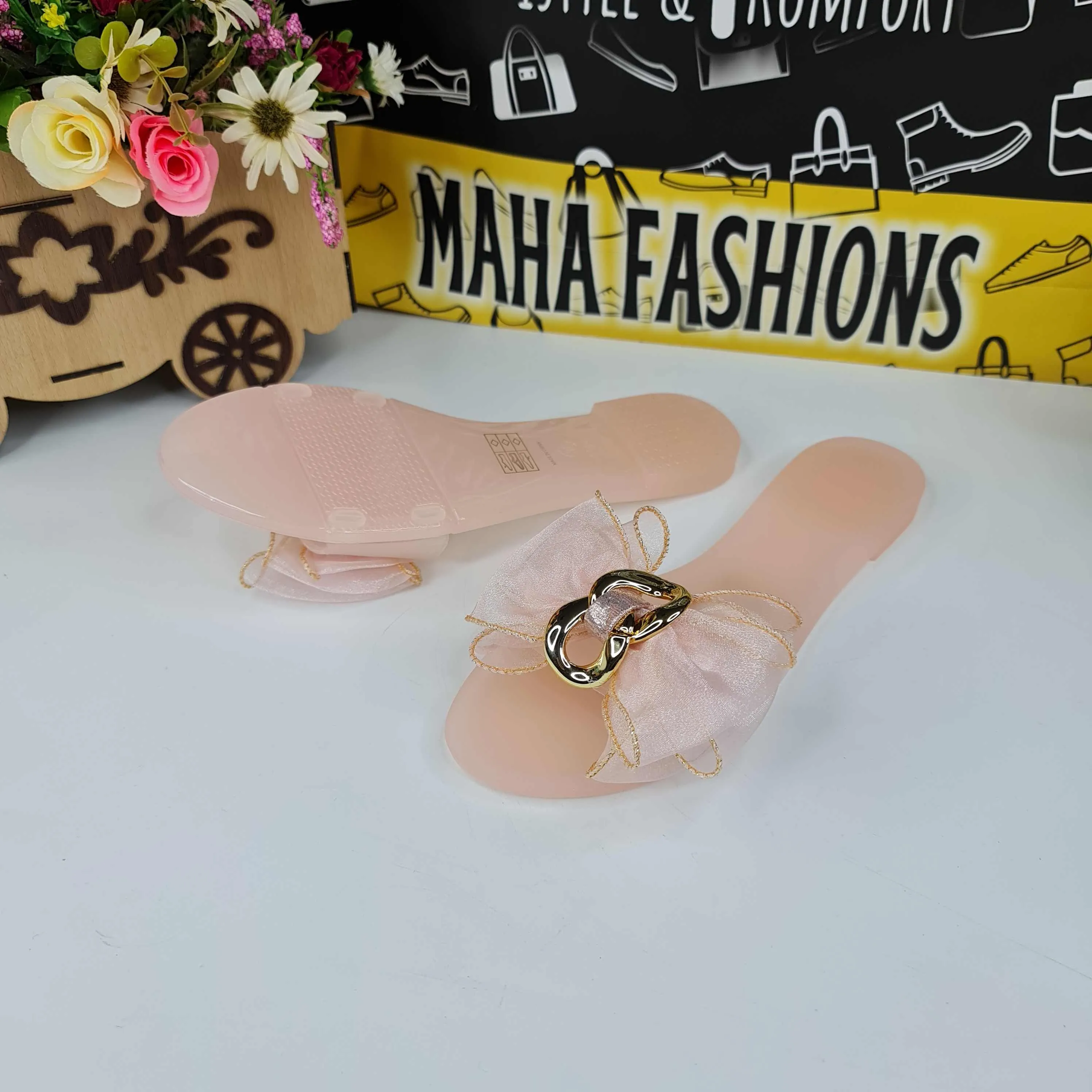 Pink Bow Jelly Slippers