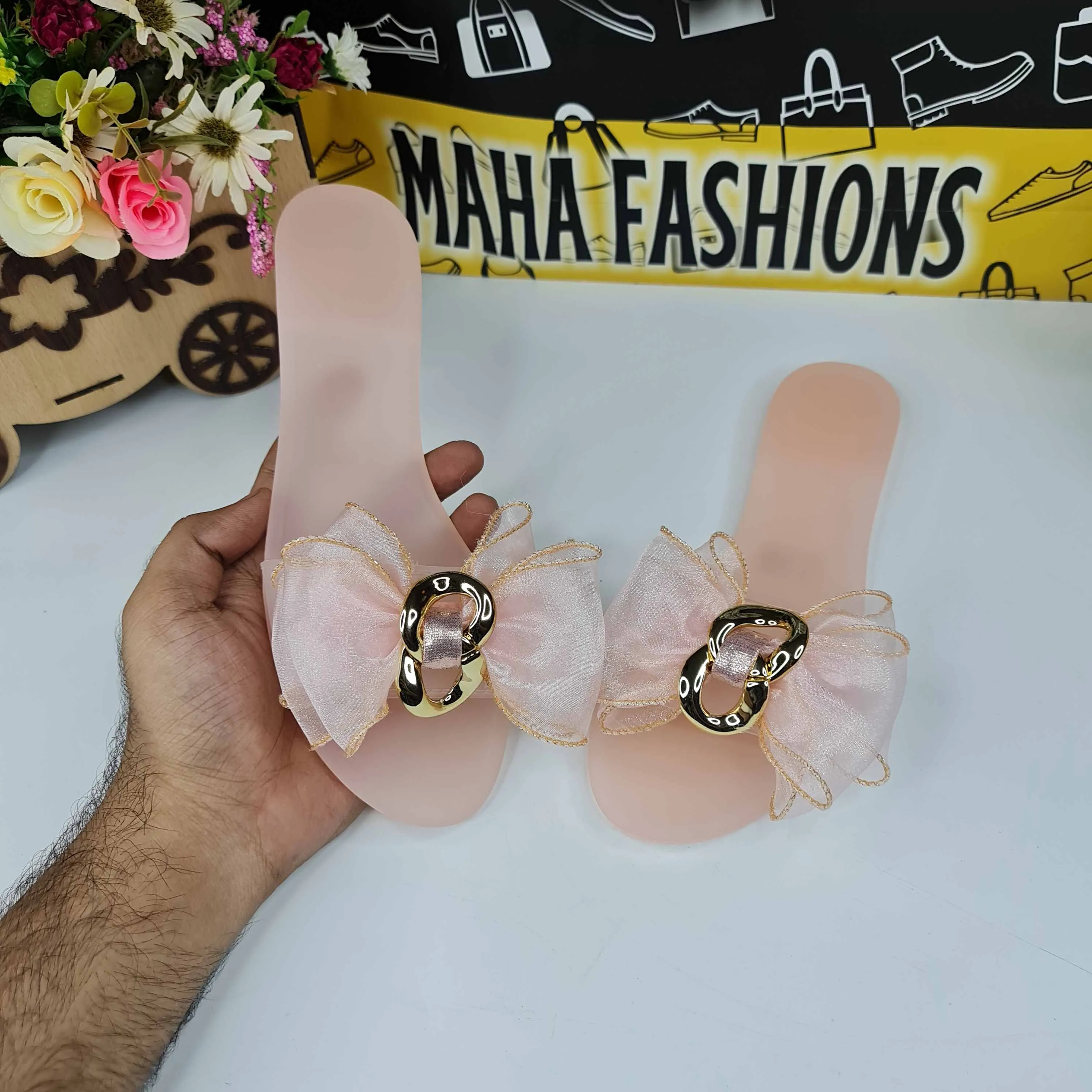 Pink Bow Jelly Slippers