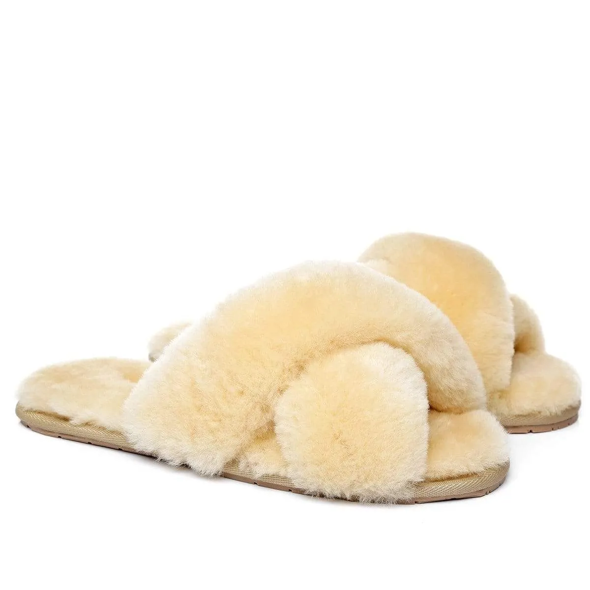 Premium Cross Fluff UGG Slides