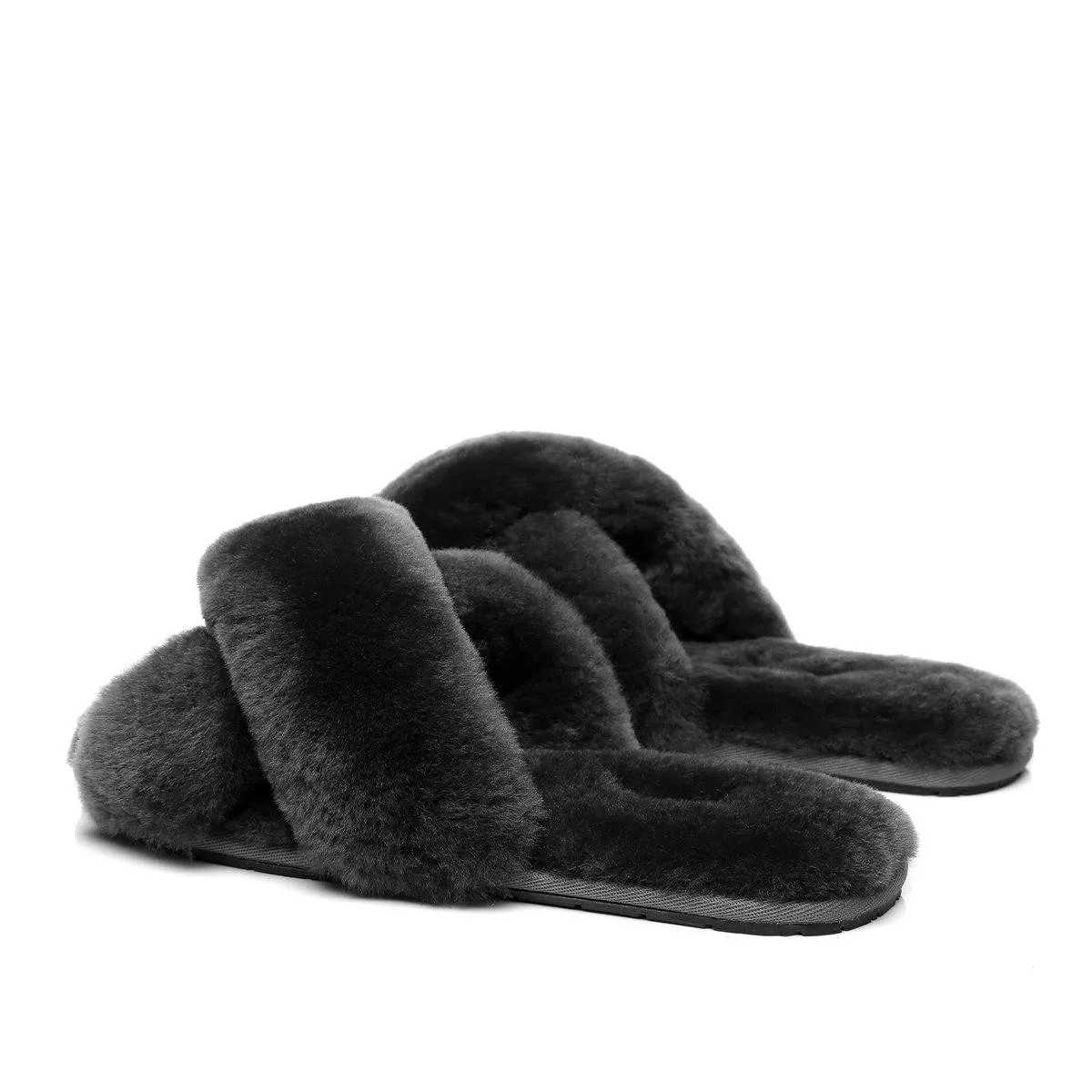 Premium Cross Fluff UGG Slides