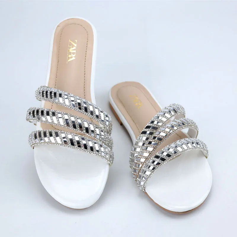 Shiny Metallic Straps Fancy Causal Slipper