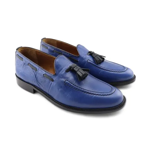 Slippers blu in pelle