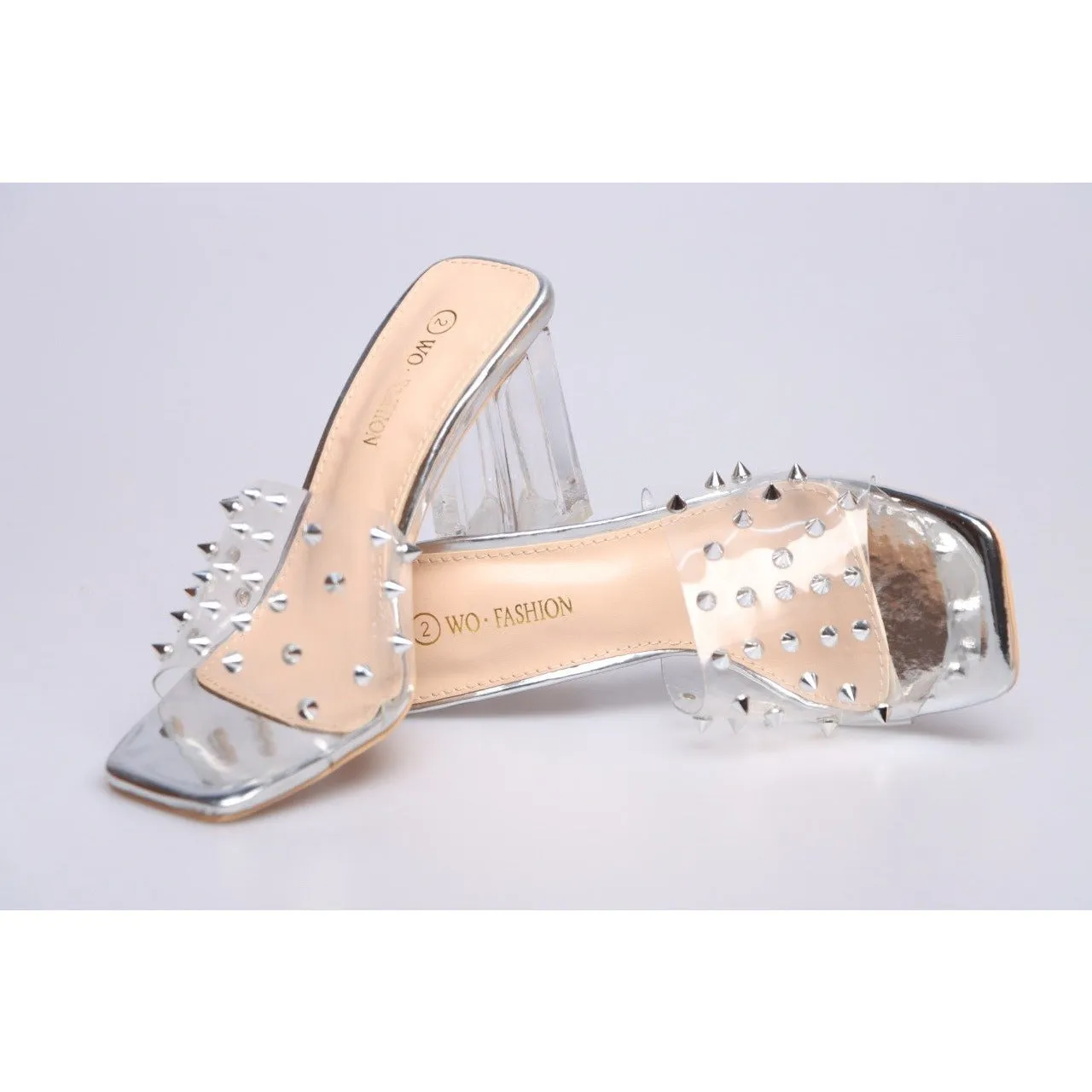 transparent open toe rivet slippers