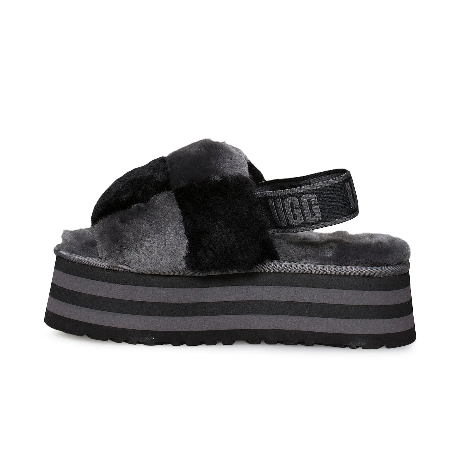 UGG Disco Checker Slide Black Dark Grey Slippers - Women's