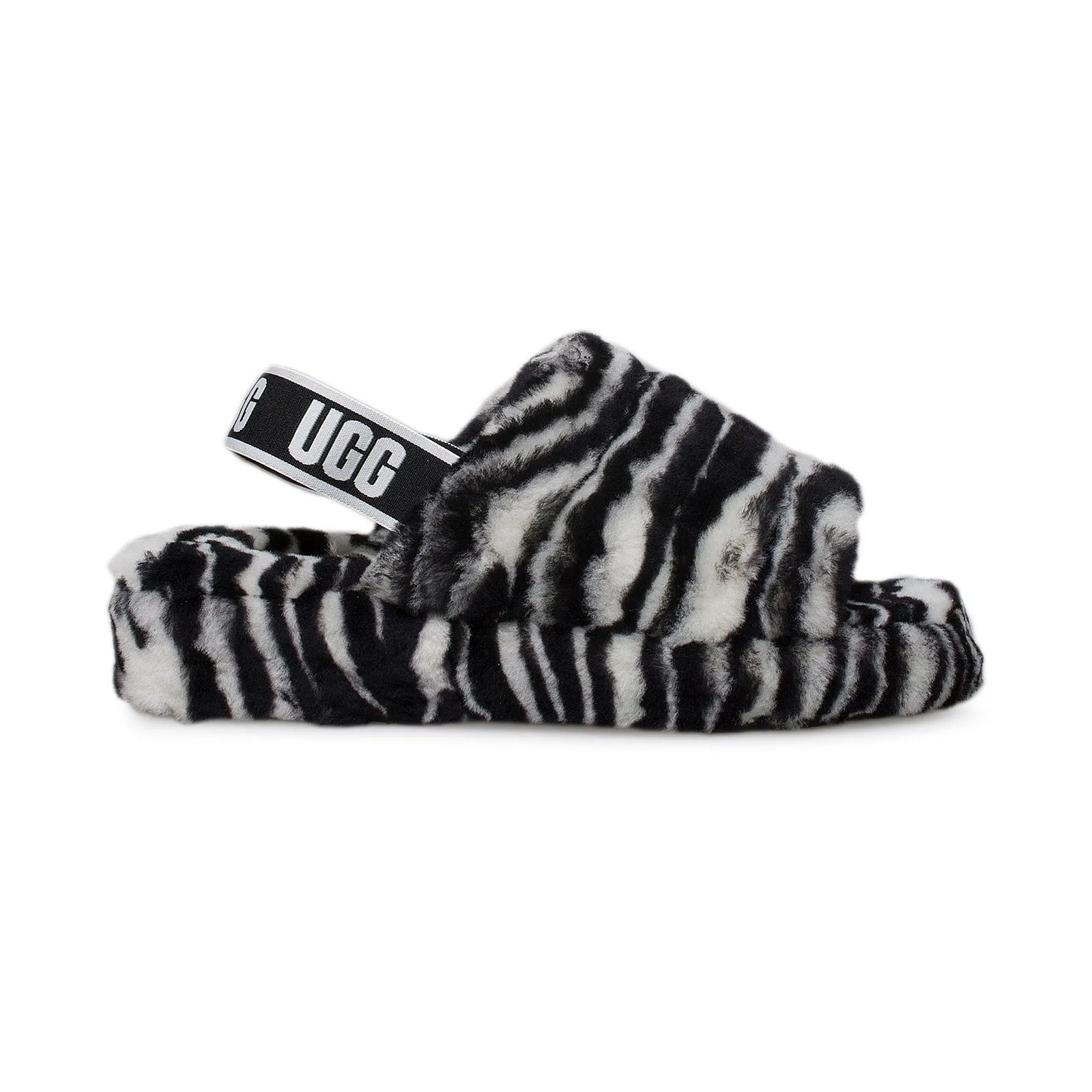 UGG Fluff Yeah Slide Zebra Black White Slippers - Women's