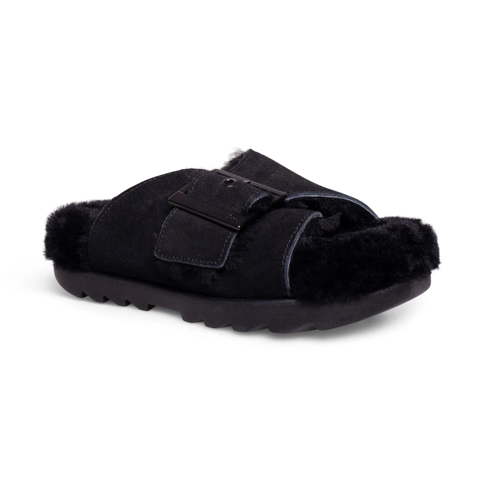 UGG Outslide Buckle Black Slippers - Women's