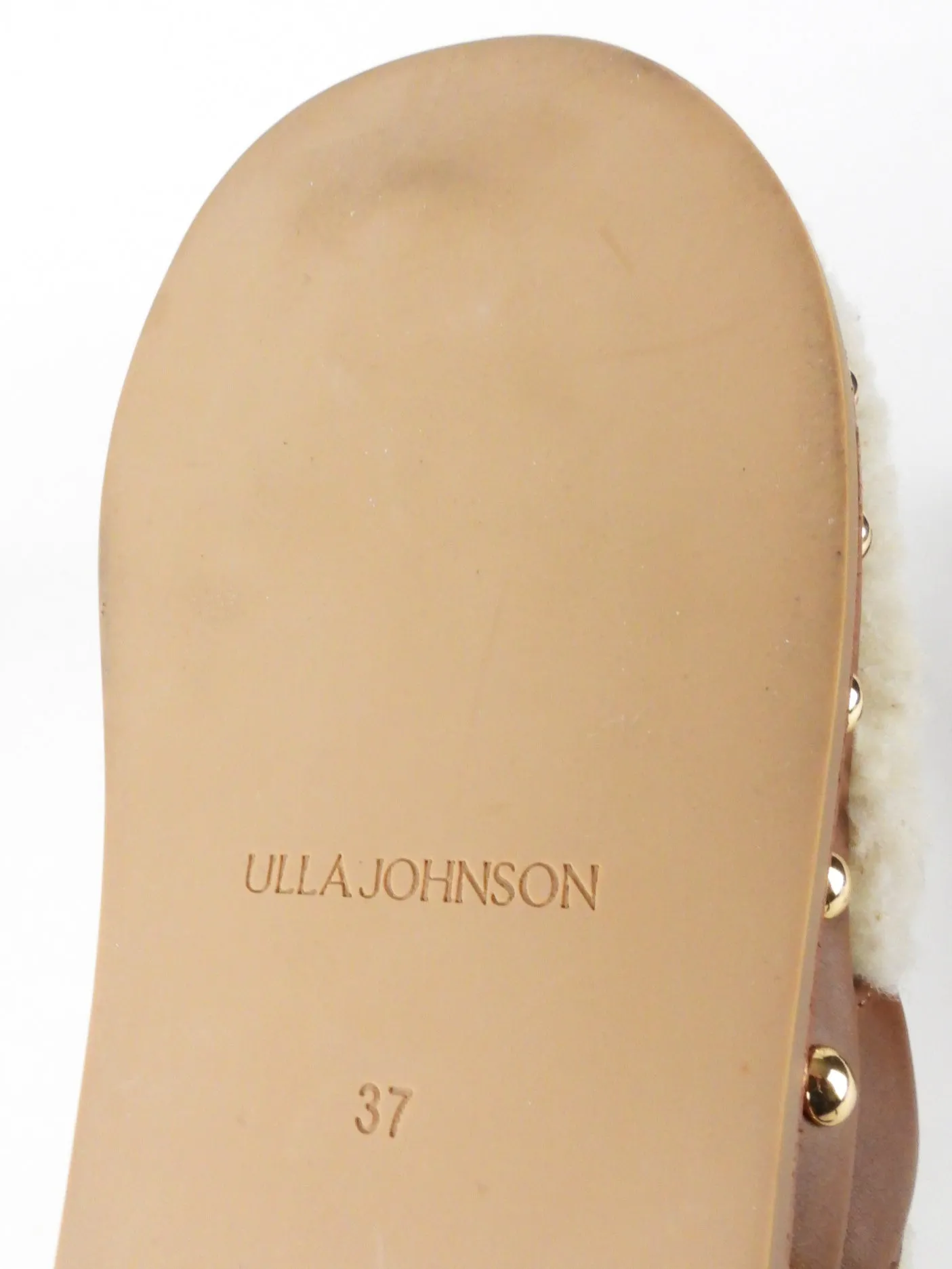 Ulla Johnson Brown Leather and Shearling Studded Platform Mule Slippers - 37