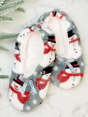 Velvety Fleece Slippers - Snowmen