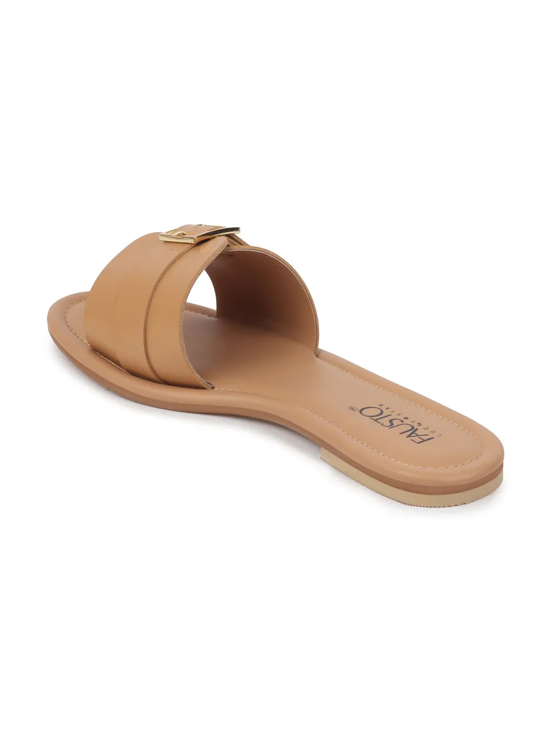 Women Beige Slip-On Casual Outdoor Adjustable Strap Open Toe Flats Slippers