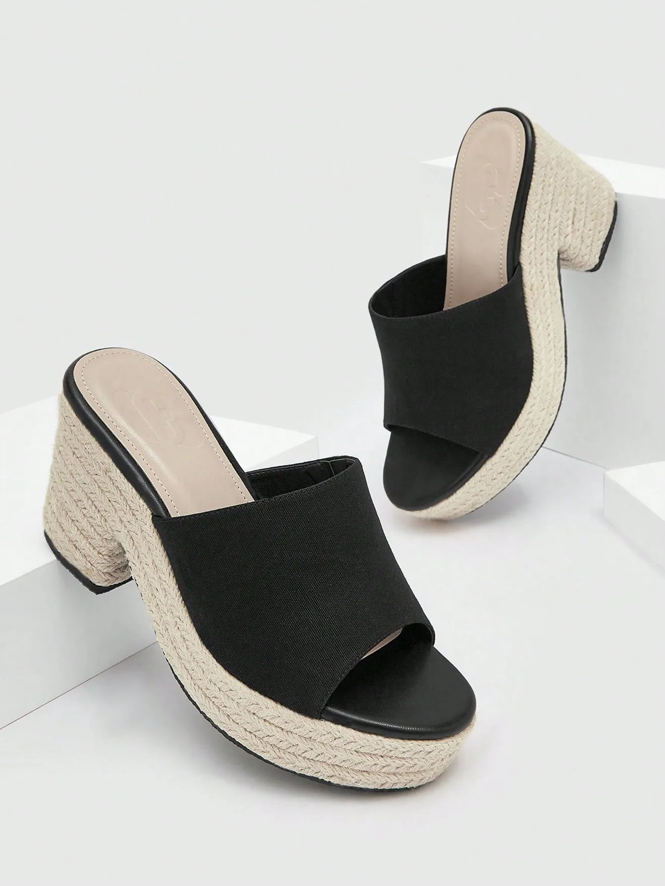 Women Espadrille Sandals, Vacation Black Faux Suede Platform Slide Sandals