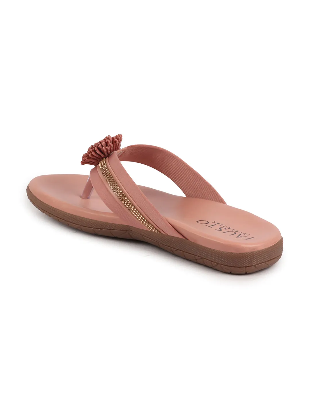 Women Pink Shiny Beads T-Strap Slipper With Cushioned Footbed|Party|Office Wear|Weekend