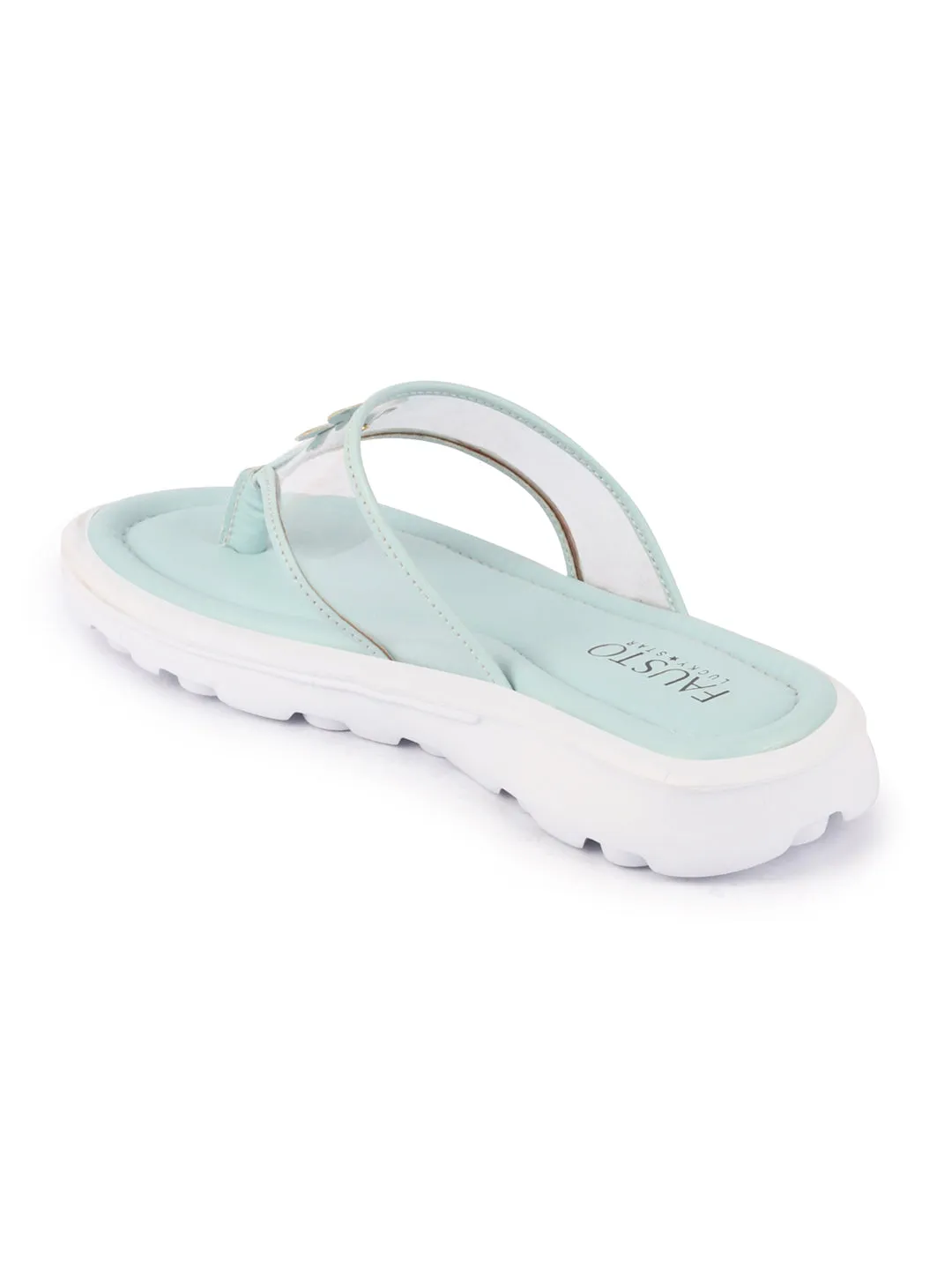 Women Sky Blue Casual Party Beach Fashion Stylish Floral Design Thong Flats Wedges Slipper