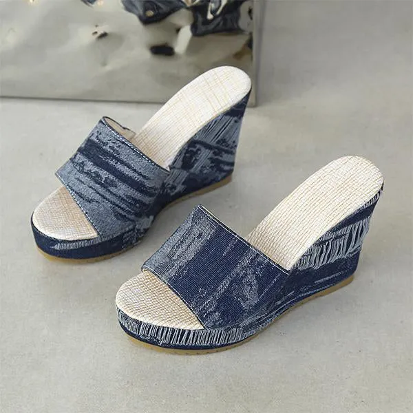 Women's Casual Denim Wedge Slippers 28899360S