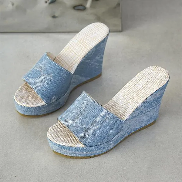 Women's Casual Denim Wedge Slippers 28899360S