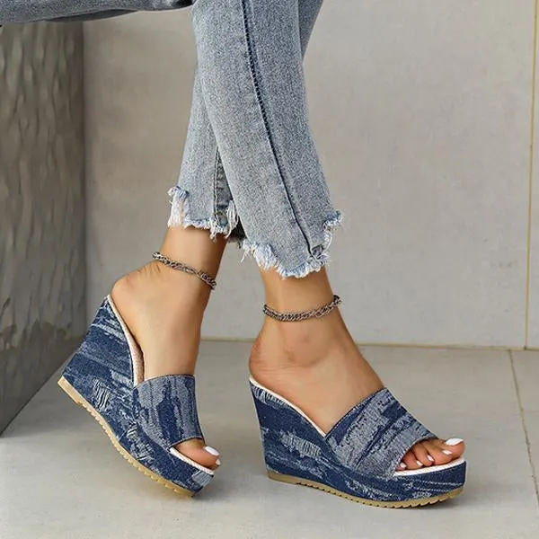 Women's Casual Denim Wedge Slippers 28899360S