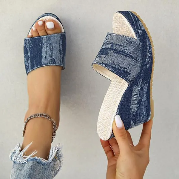 Women's Casual Denim Wedge Slippers 28899360S