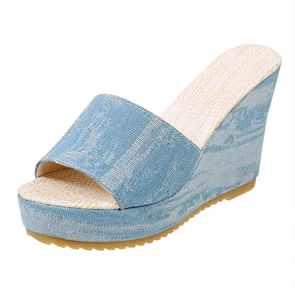 Women's Casual Denim Wedge Slippers 28899360S