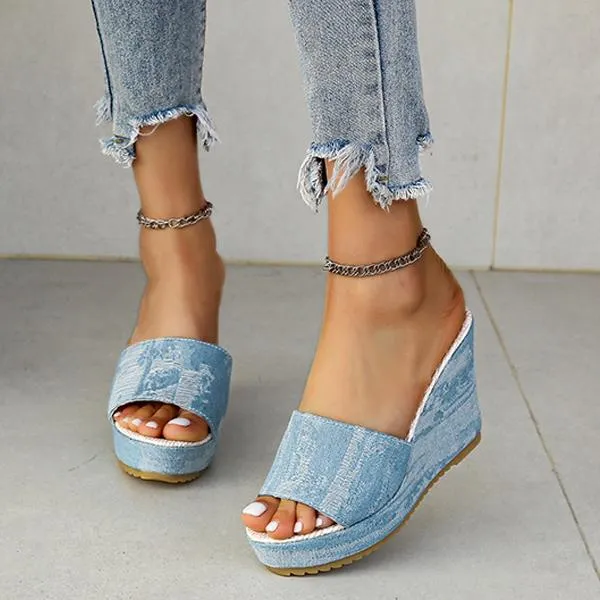 Women's Casual Denim Wedge Slippers 28899360S