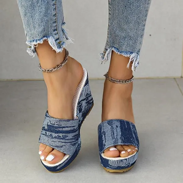 Women's Casual Denim Wedge Slippers 28899360S